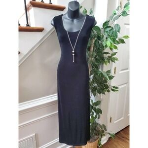 R&M Richards Women Black Acetate Scoop Neck Sleeveless Long Maxi Dress Size 14P
